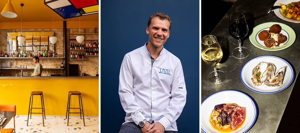 Remi Lazurowicz au comptoir Lazu &agrave; Paris.